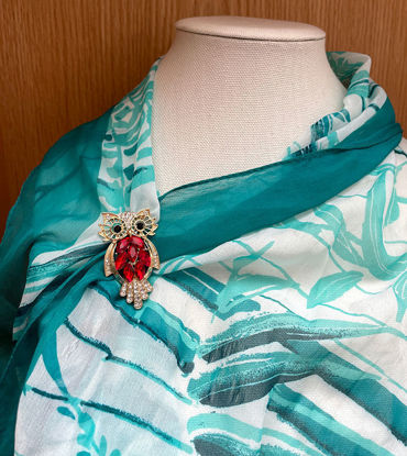 Picture of Crystal Opal Red Owl Brooch | Jewelry Pin for Halloween Party