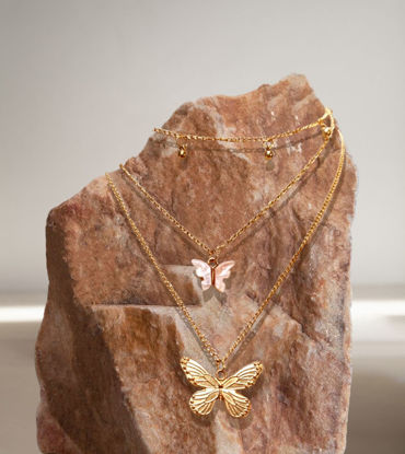 Picture of Trendy Layered Butterfly Necklace – Gold-Tone Multi-Layer Chain for Women & Girls