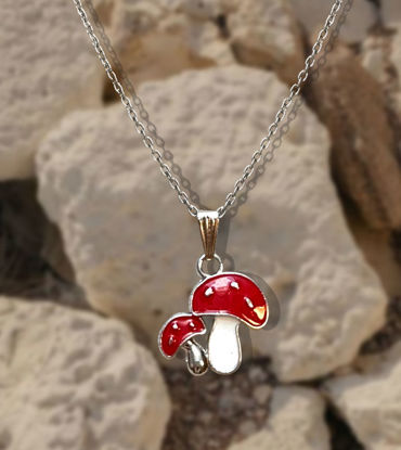 Picture of Red Mushroom Pendant Necklace – Cute & Whimsical Toadstool Charm Jewelry