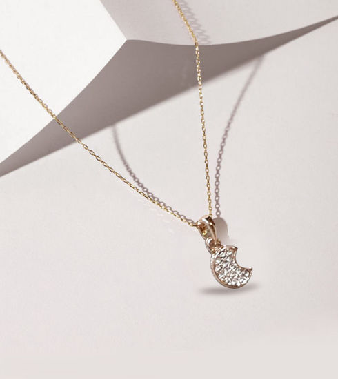 Picture of Dainty Crescent Moon Pendant Necklace – Rose Gold with Sparkling Stones