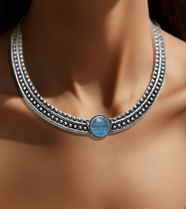 Picture of Vintage-Style Blue Gemstone Choker & Stud Earrings Set